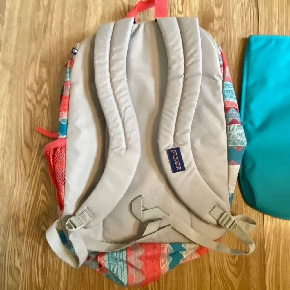 Jansport Aztec‎ Pattern Coral Teal Cream Multiple Zippers Laptop Insert Hg11